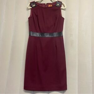 Tory Burch Women’s Dress Size 8 Burgundy Shift Wool Blend Leather Trim Designer
